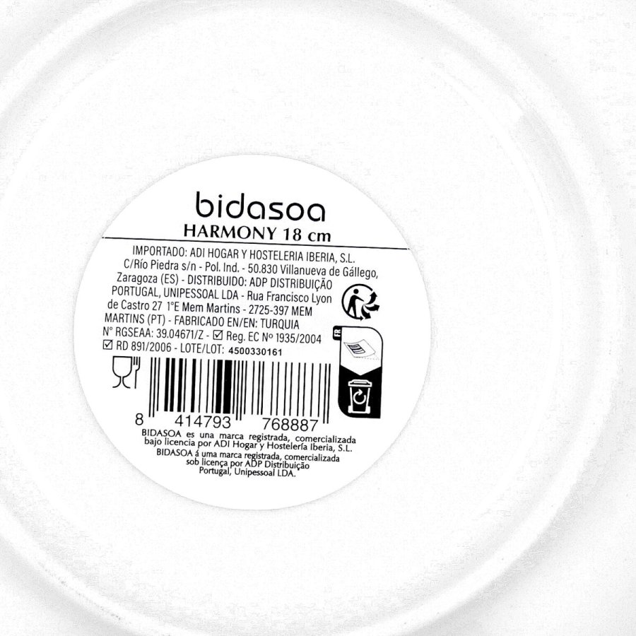 Snacksk�l Bidasoa Harmony Hydrozero Hvid Keramik (6 enheder) #7