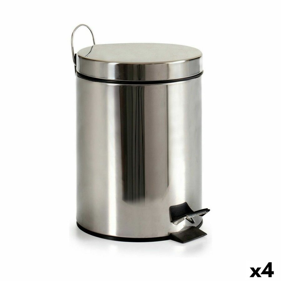 Papirkurv med pedal Berilo B0010 5L Slvfarvet Rustfrit stl Plastik 5 L (4 enheder) #1