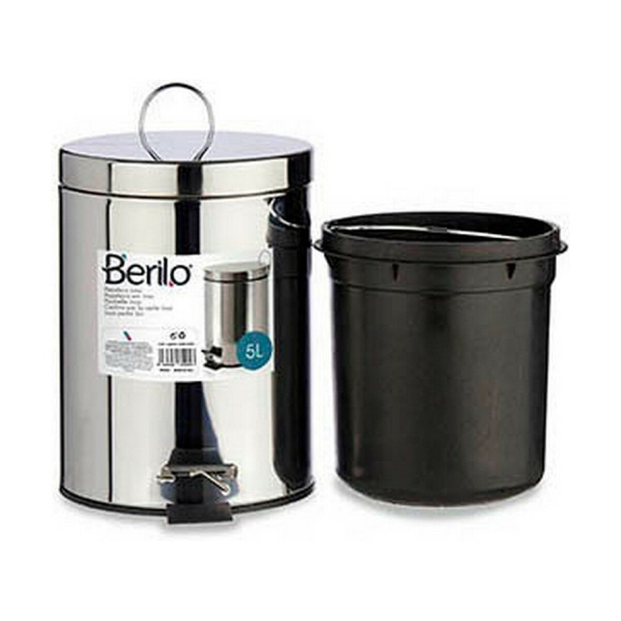 Papirkurv med pedal Berilo B0010 5L Slvfarvet Rustfrit stl Plastik 5 L (4 enheder) #9