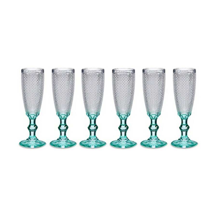 Champagneglas Vivalto PR05720ZD/BHA6 Gennemsigtig Turkisbl Glas 185 ml Points (6 enheder) #4