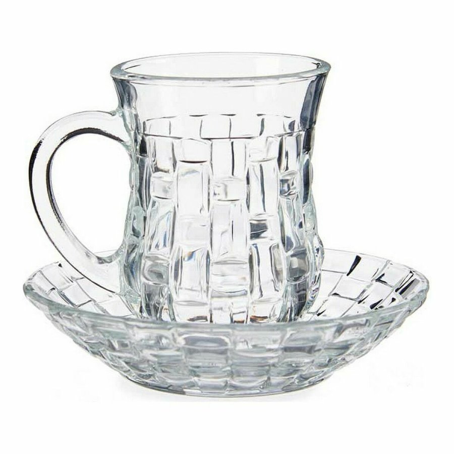 Set med kopper og underkopper 125 ml Gennemsigtig Glas (12 x 9 x 12 cm) (4 enheder) #2