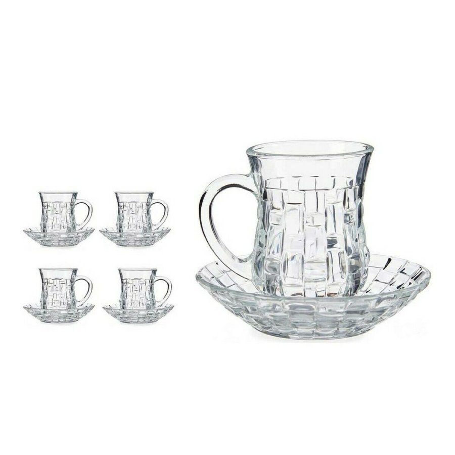 Set med kopper og underkopper 125 ml Gennemsigtig Glas (12 x 9 x 12 cm) (4 enheder) #3