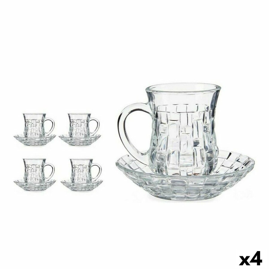 Set med kopper og underkopper 125 ml Gennemsigtig Glas (12 x 9 x 12 cm) (4 enheder) #1