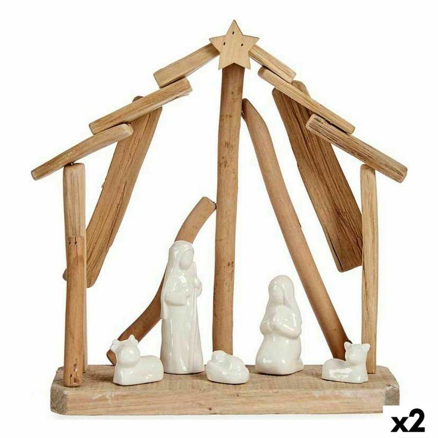 Betlehem dekoration Keramik Brun Hvid 2 enheder 25 x 28 x 10 cm Natur Tr (2 enheder) #1