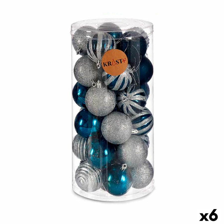 St med julekugler Bl Slvfarvet Plastik  6 cm (6 enheder) #1