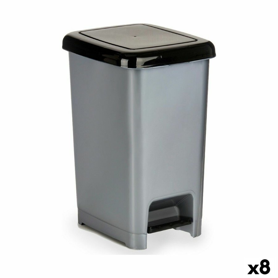Papirkurv med pedal Sort Gr Plastik 25 L (37 x 47 x 26,9 cm) (8 enheder) #1