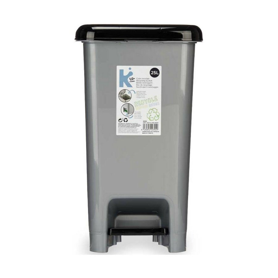 Papirkurv med pedal Sort Gr Plastik 25 L (37 x 47 x 26,9 cm) (8 enheder) #9