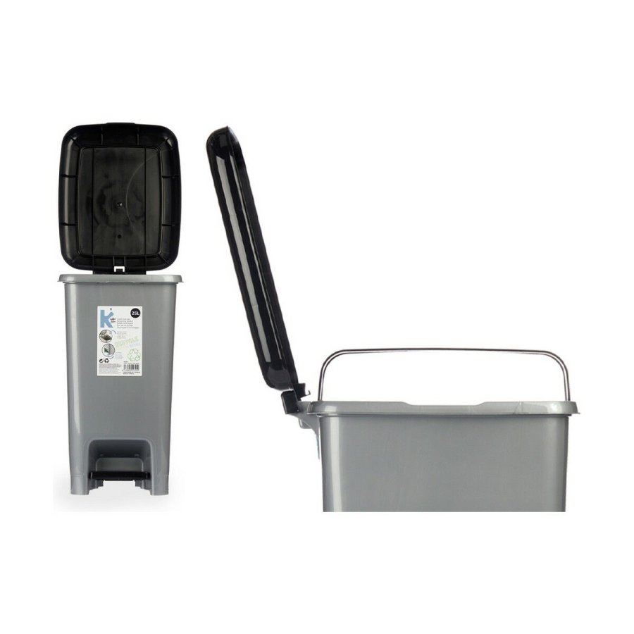 Papirkurv med pedal Sort Gr Plastik 25 L (37 x 47 x 26,9 cm) (8 enheder) #13
