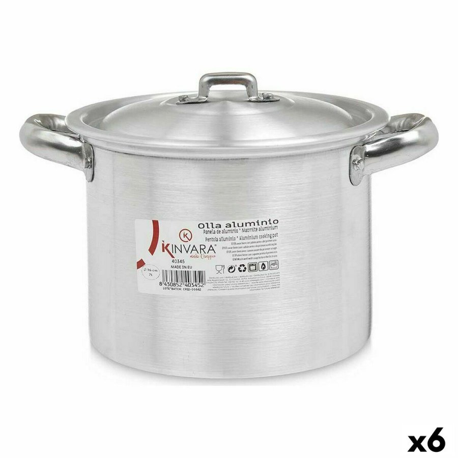 Gryde med lg Kinvara 100031 Slvfarvet Aluminium 23,5 x 15 x 18 cm (6 enheder) #1