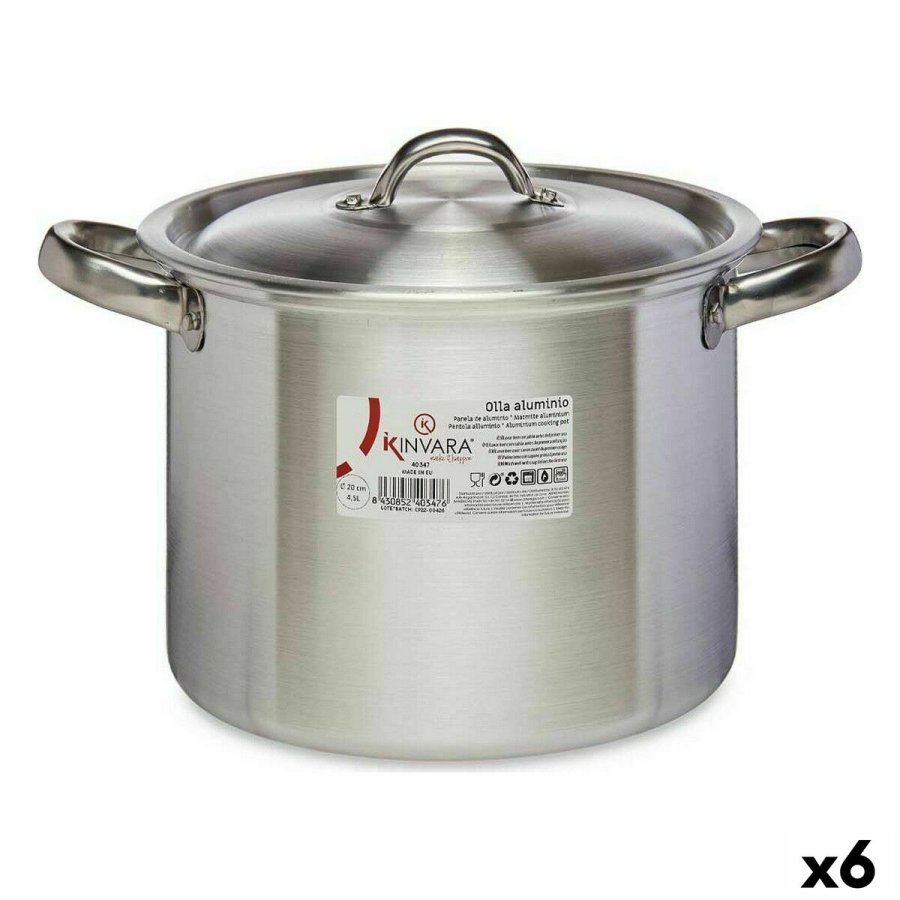 Gryde med lg Kinvara 100033 Slvfarvet Aluminium  20 cm (6 enheder) #1