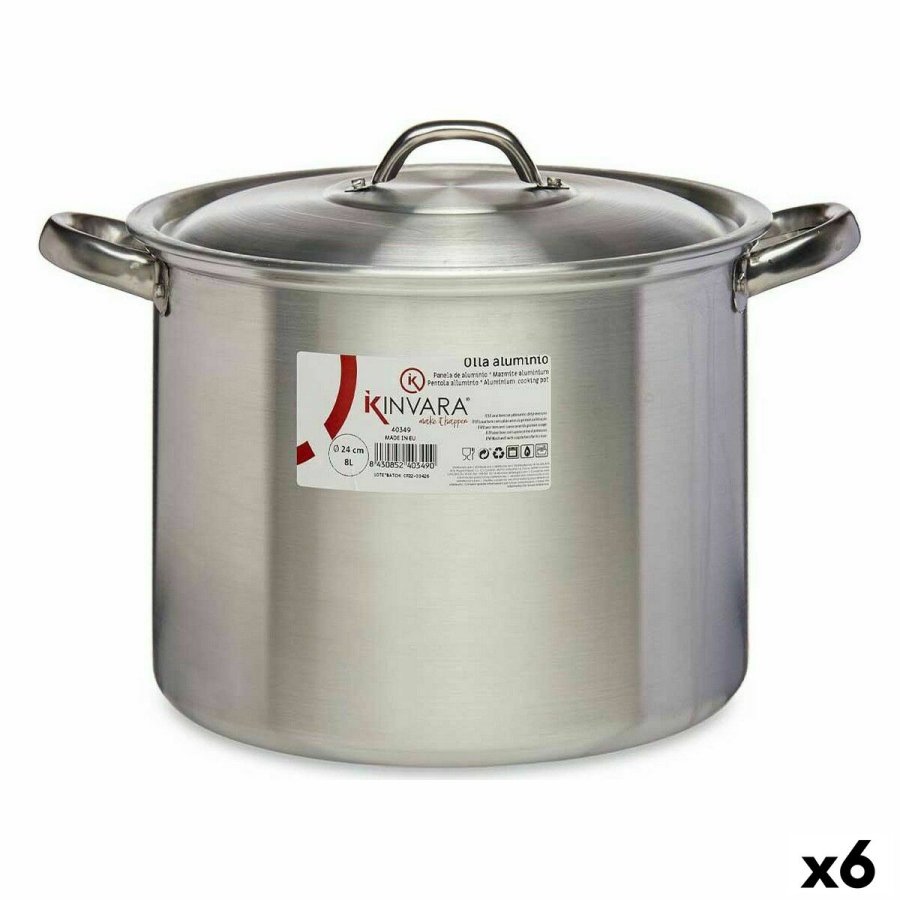 Gryde med lg Kinvara 100035 Slvfarvet Aluminium  24 cm (6 enheder) #1
