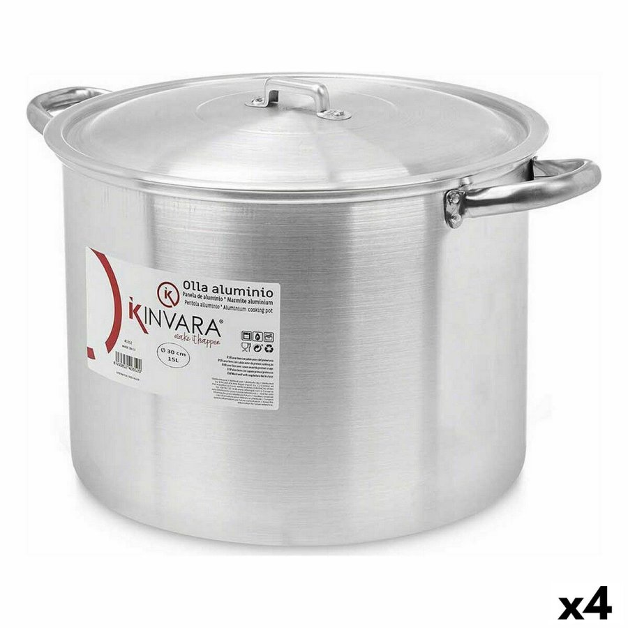 Gryde med lg  30 cm Slvfarvet Aluminium (4 enheder) #1