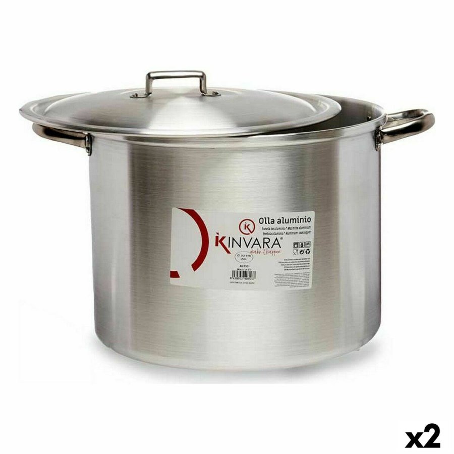 Gryde med lg Slvfarvet Aluminium 44 x 30 x 35 cm (2 enheder) #1