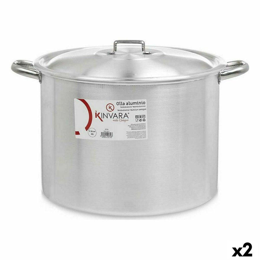 Gryde med lg Kinvara 100042 Slvfarvet Aluminium  36 cm (2 enheder) #1