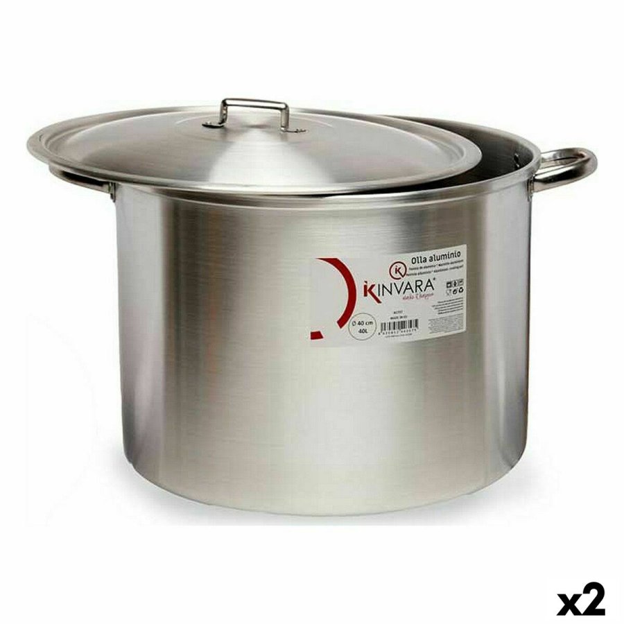 Gryde med lg Slvfarvet Aluminium 53 x 34 x 43 cm (2 enheder) #1