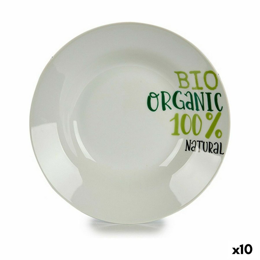 Dyb tallerken Organic Hvid Grn  20,6 cm Porceln (10 enheder) #1