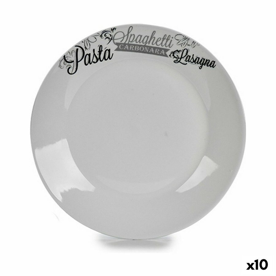 Flad Plade  24,4 cm Hvid Sort Porceln Indst (10 enheder) #1