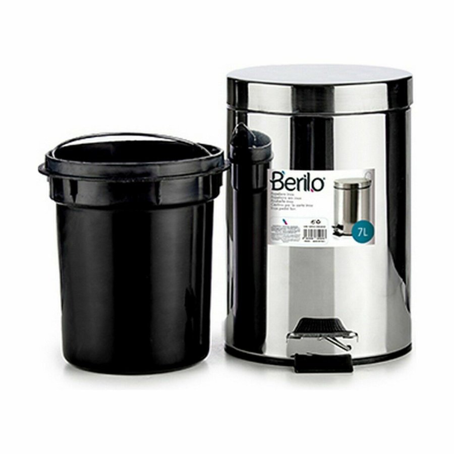 Papirkurv med pedal Berilo B0010-7L Slvfarvet Rustfrit stl Plastik 7 L (4 enheder) #9