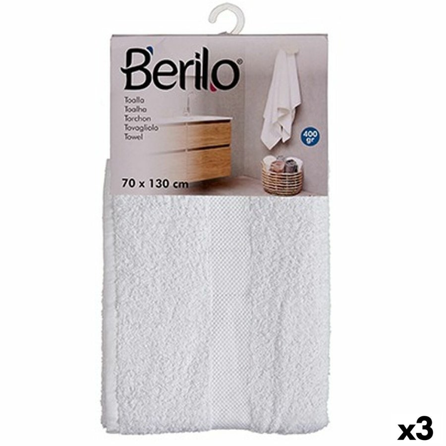 badelagen Berilo 89678 Hvid 80 % bomuld 20 % Polyester 70 x 130 cm (3 enheder) #1