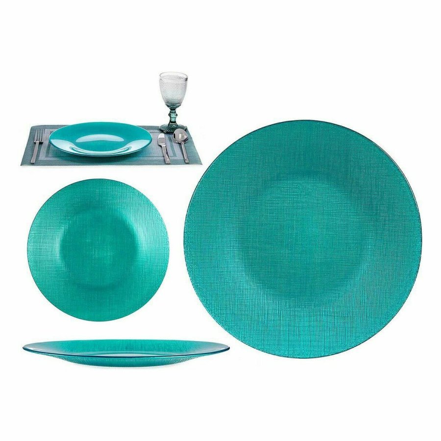 Flad Plade Vivalto 323928P Turkisbl Glas 27,5 x 2 x 27,5 cm (6 enheder) #7