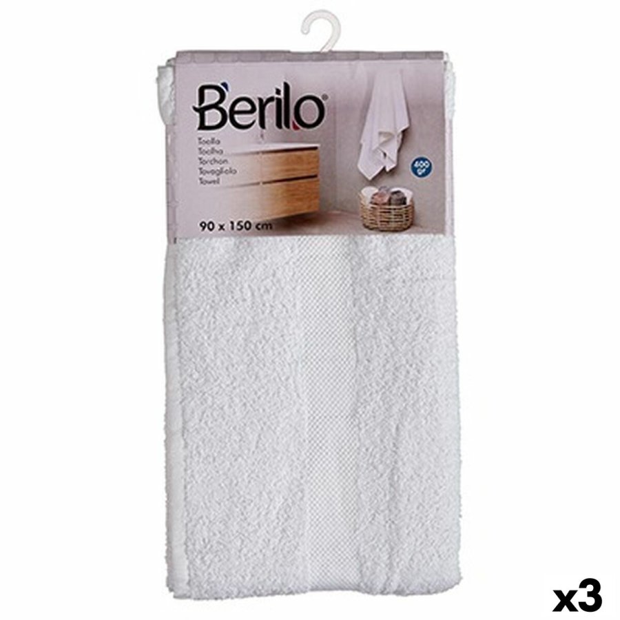 badelagen Berilo 89679 Hvid 80 % bomuld 20 % Polyester 90 x 150 cm 90 x 0,5 x 150 cm (3 enheder) #1