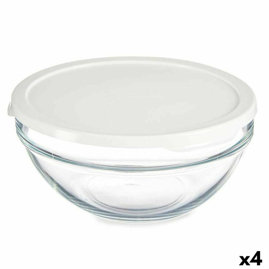 Rund madkasse med lg Pasabahce Chefs Hvid 1,7 L 21 x 9 x 21 cm (4 enheder) #1