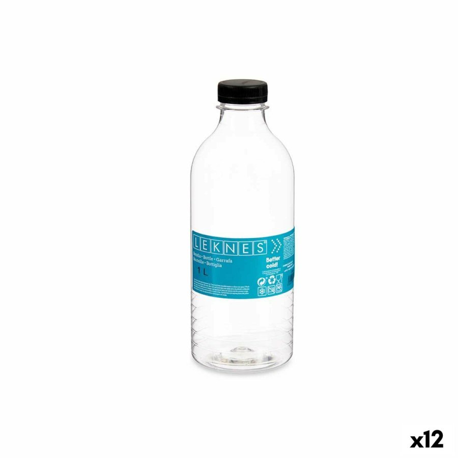 Flaske Leknes 004041-29 Sort Gennemsigtig Plastik 1 L 8,3 x 23 x 8,3 cm (12 enheder) #1