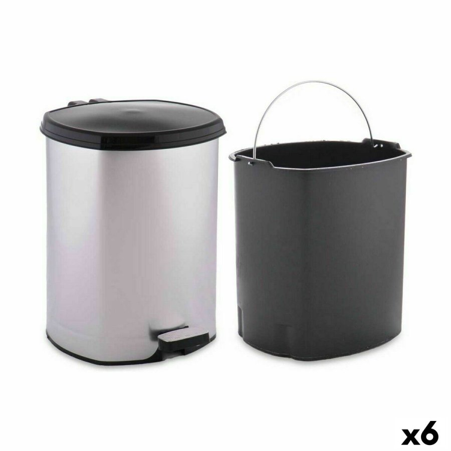 Papirkurv med pedal Berilo D004-1 Slvfarvet Plastik 6 L (6 enheder) #1