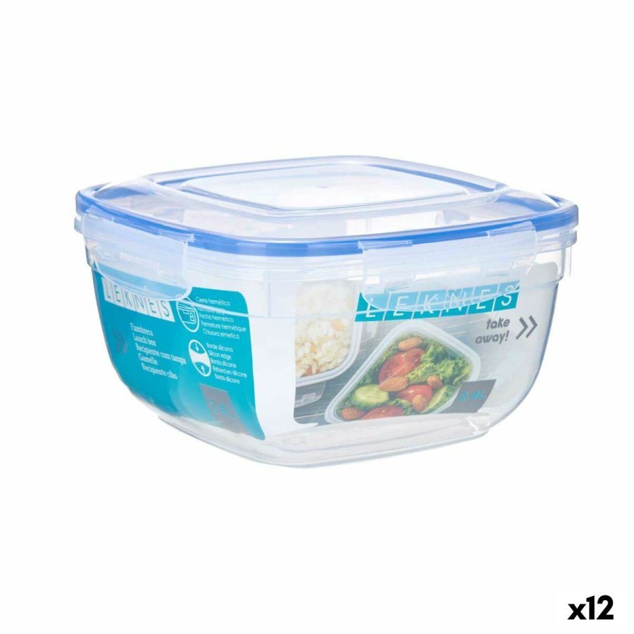 Hermetisk madkasse Leknes 30105 Gennemsigtig Plastik Firkantet 2,4 L 20 x 11 x 20 cm (12 enheder) #1