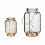 LED-lanterne Gift Decor L1422MSH-S L1422MSH-S Gr Gylden Glas Striber 14 x 22 x 14 cm 13,5 x 22 x 13,5 cm (6 enheder) #3