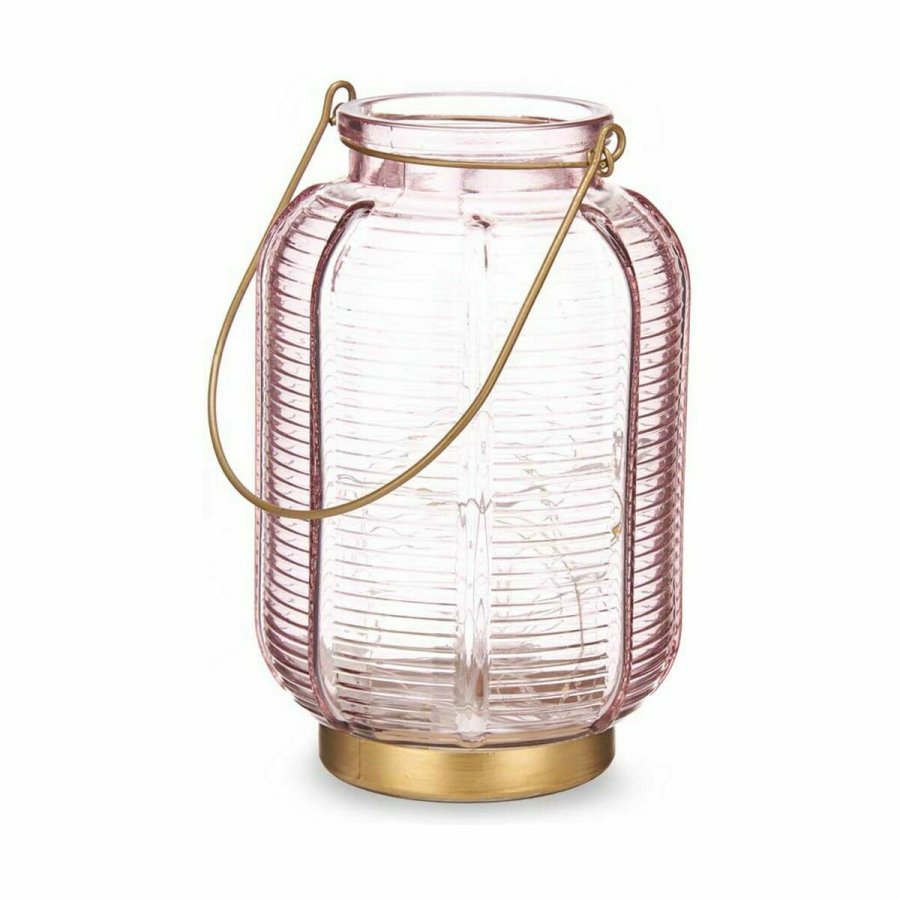 LED-lanterne Gift Decor L1422MSH-C L1422MSH-C Pink Gylden Glas Striber 13,5 x 22 x 13,5 cm (6 enheder) #2
