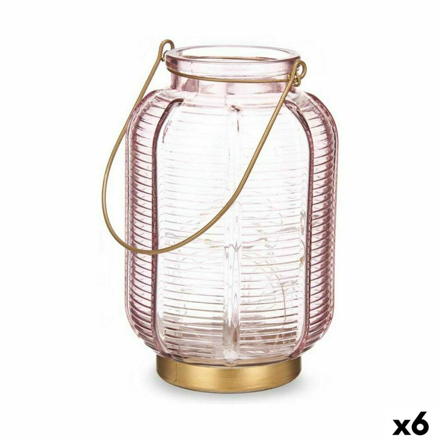 LED-lanterne Gift Decor L1422MSH-C L1422MSH-C Pink Gylden Glas Striber 13,5 x 22 x 13,5 cm (6 enheder) #1