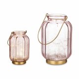 LED-lanterne Gift Decor L1422MSH-C L1422MSH-C Pink Gylden Glas Striber 13,5 x 22 x 13,5 cm (6 enheder) #3