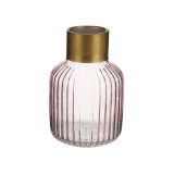Vase Gift Decor V1218IP-C V1218IP-C Pink Gylden Glas Striber 12 x 18 x 12 cm (6 enheder) #2