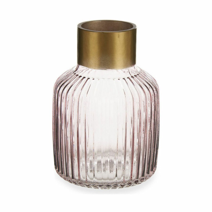 Vase Gift Decor V1522IP-C V1522IP-C Pink Gylden Glas Striber 14,5 x 22 x 14,5 cm (6 enheder) #2