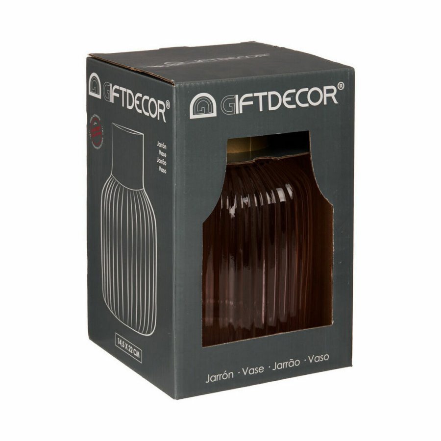 Vase Gift Decor V1522IP-C V1522IP-C Pink Gylden Glas Striber 14,5 x 22 x 14,5 cm (6 enheder) #3