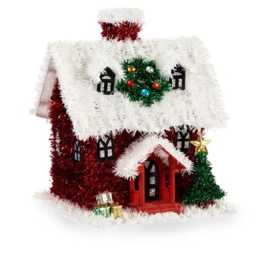 Dekorativ figur Hus Lametta Hvid Rd polypropylen PET 19 x 24,5 x 19 cm (12 enheder) #5