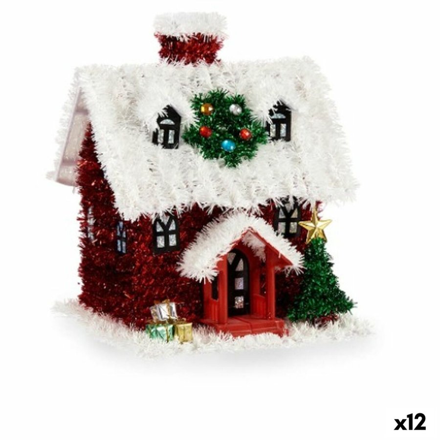 Dekorativ figur Hus Lametta Hvid Rd polypropylen PET 19 x 24,5 x 19 cm (12 enheder) #1