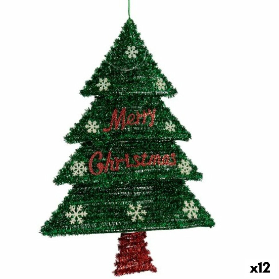 Julepynt Halskde Juletr Lametta LED Lys Rd Grn polypropylen PET 44 x 58,8 x 7 cm (12 enheder) #1