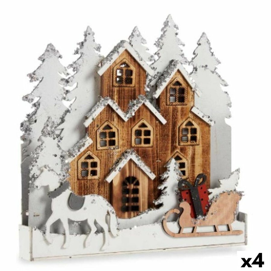 Dekorativ figur Lys By Hvid Brun Tr 44 x 44,5 x 6 cm (4 enheder) #1