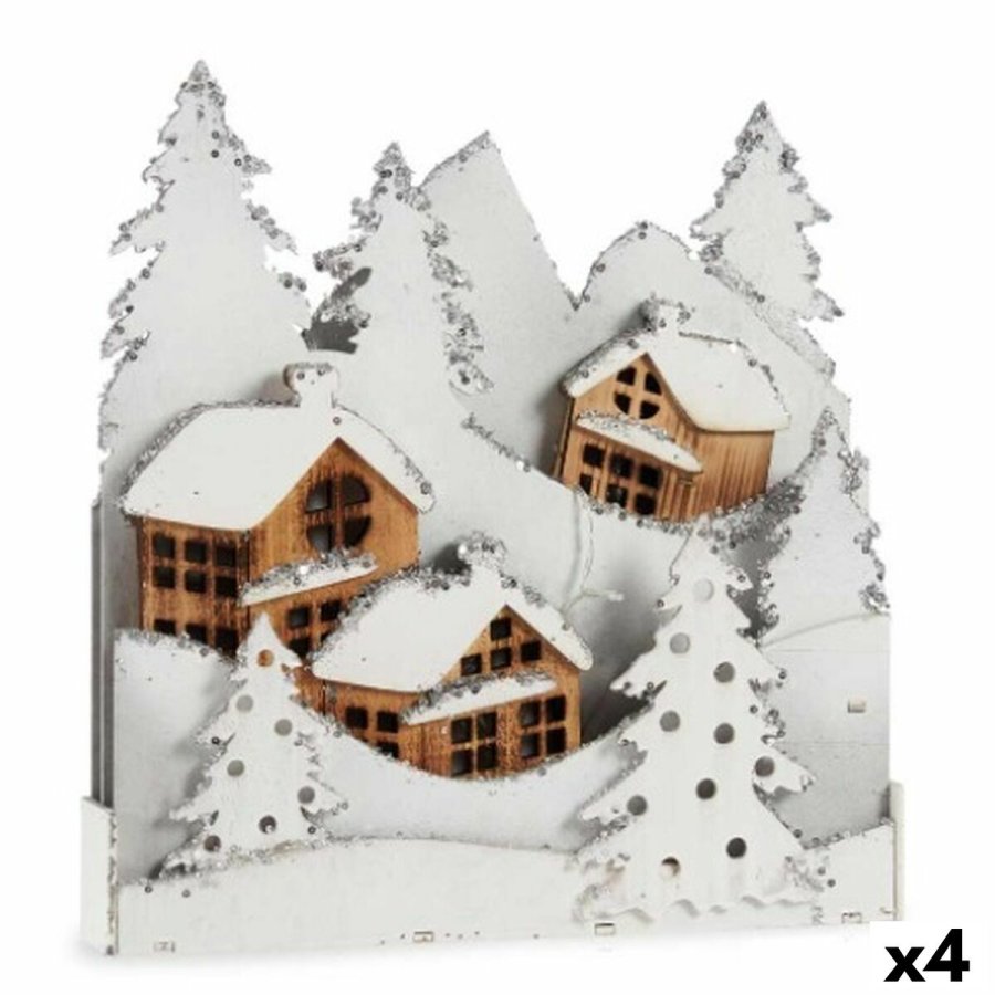 Dekorativ figur Lys By Hvid Brun Tr 44 x 48 x 7,5 cm (4 enheder) #1