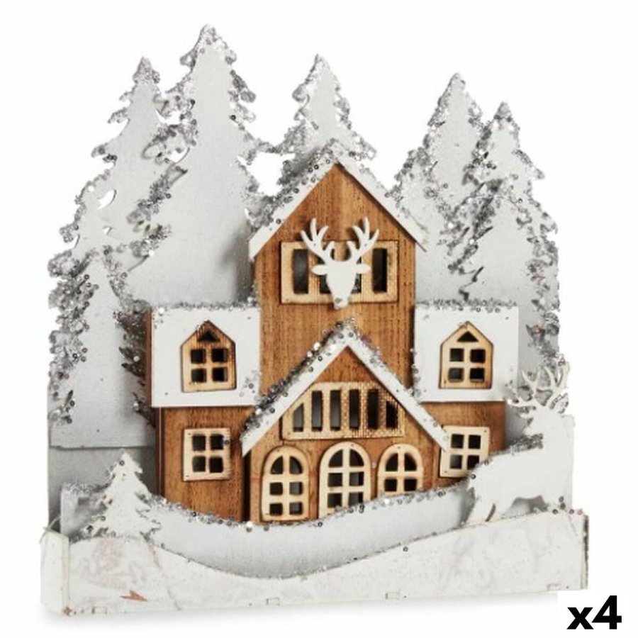 Dekorativ figur Lys By Hvid Brun Tr 44 x 43 x 6 cm (4 enheder) #1