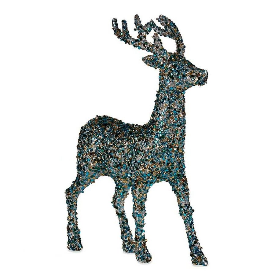 Dekorativ figur Julerensdyr Skinne Bl Gylden Plastik 15 x 45 x 30 cm (8 enheder) #5