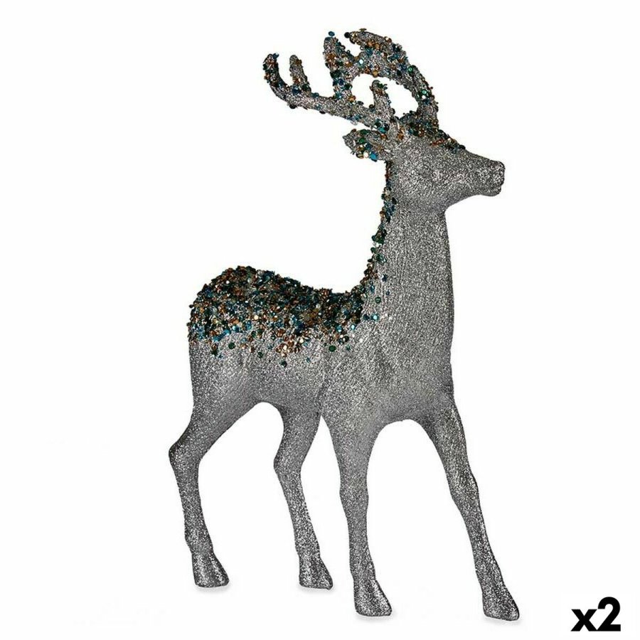Dekorativ figur Julerensdyr Slvfarvet Plastik 15 x 45 x 30 cm (2 enheder) #1