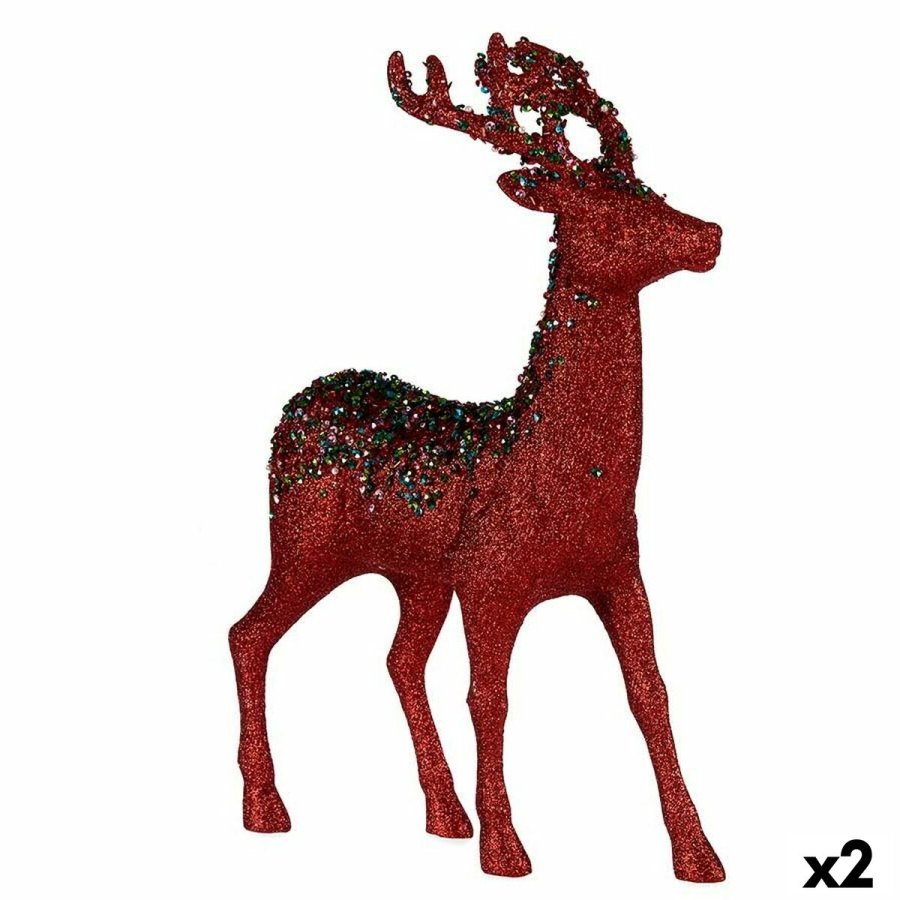 Dekorativ figur Julerensdyr Rd Plastik 15 x 45 x 30 cm (2 enheder) #1