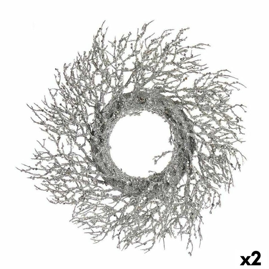 Adventskrans Gren Slvfarvet Plastik 50 x 10 x 50 cm (2 enheder) #1