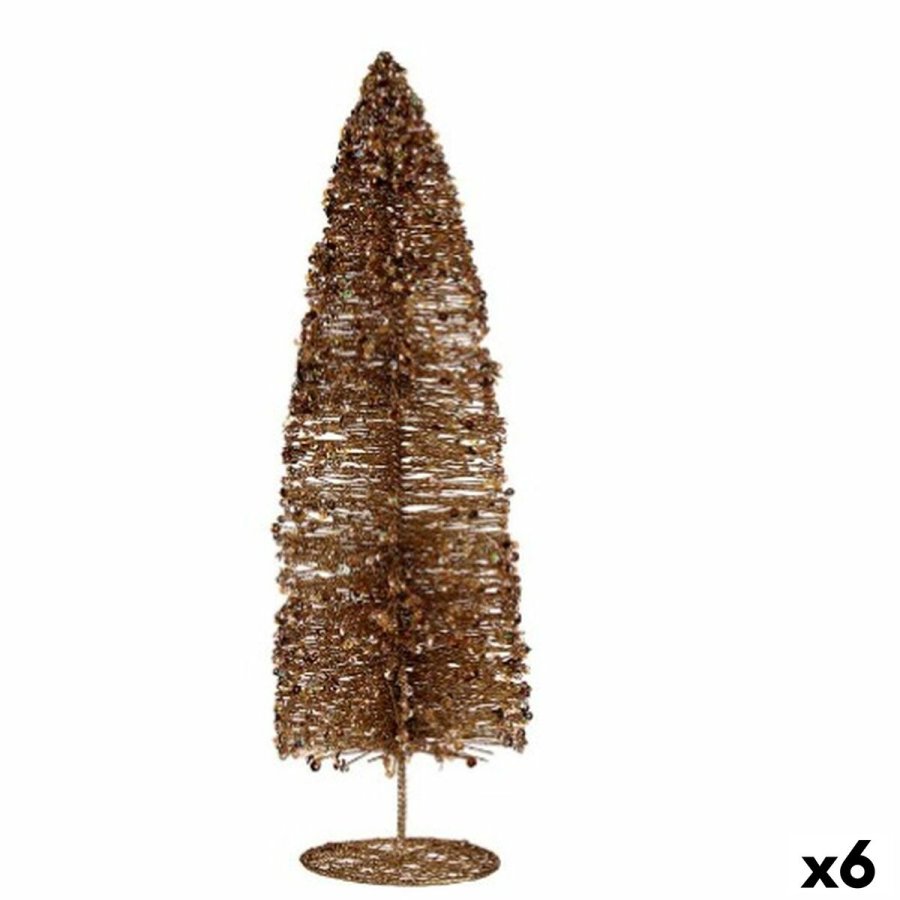 Dekorativ figur Juletr Paillietter Gylden 10 x 41 x 10 cm (6 enheder) #1