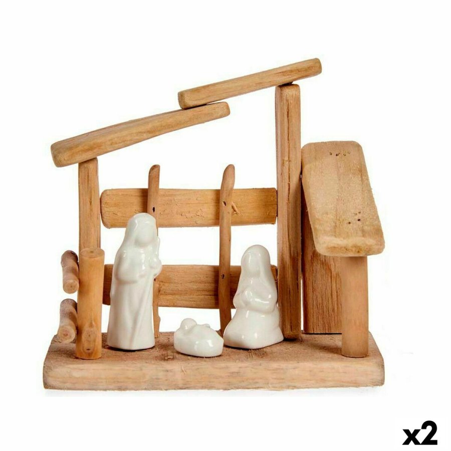 Betlehem dekoration Hvid Natur Tr Keramik 18 x 17 x 8 cm (2 enheder) #1