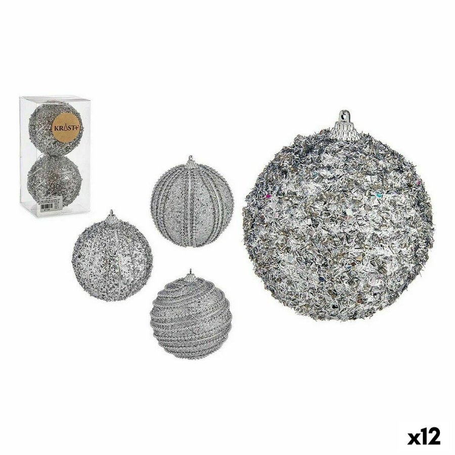 St med julekugler Krist+ 01496 Slvfarvet PVC  10 cm Med relief (12 enheder) #1