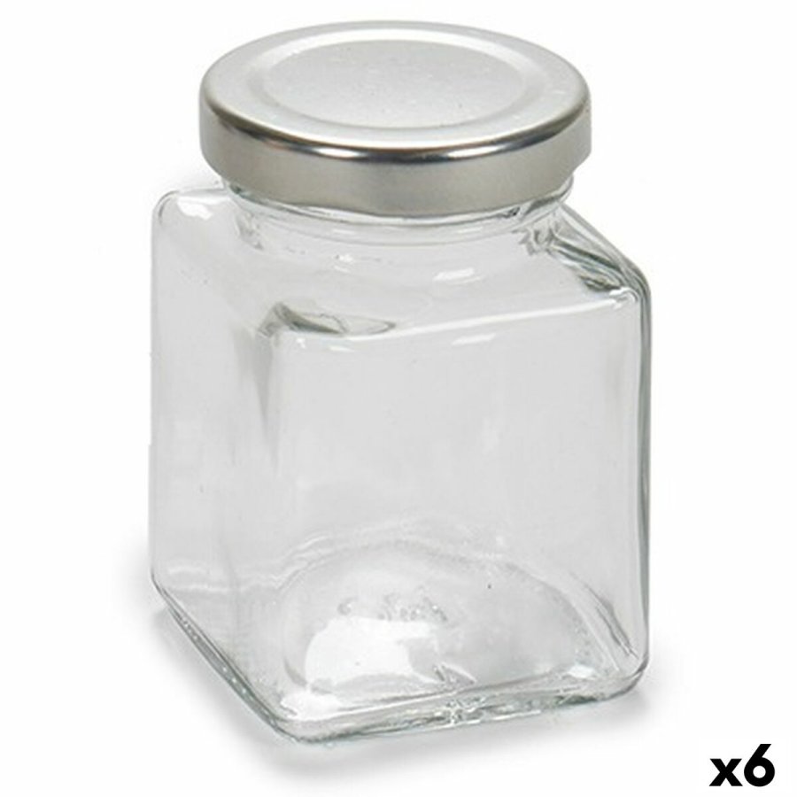 Beholder Gennemsigtig Slvfarvet Metal Glas 100 ml 5,6 x 7,6 x 5,6 cm (6 enheder) #1